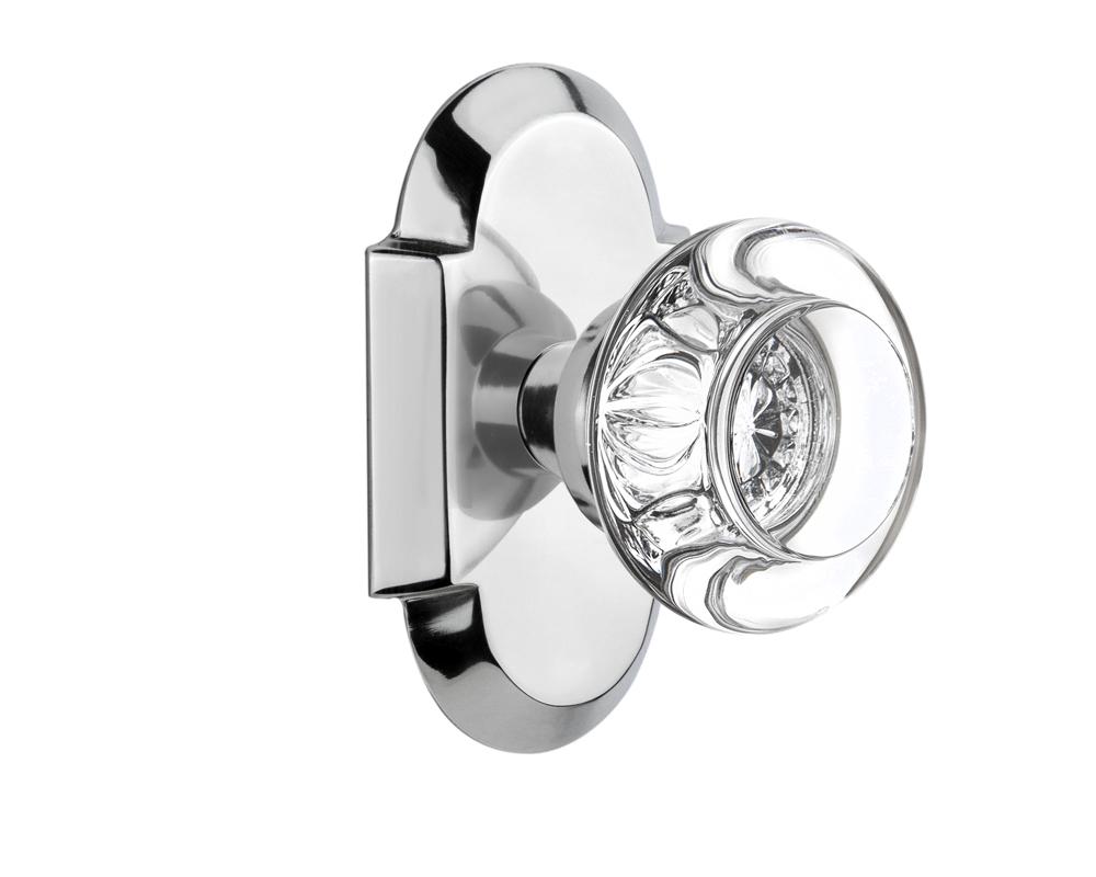 Nostalgic Warehouse Cottage Plate Privacy Round Clear Crystal Glass Door Knob in Bright Chrome