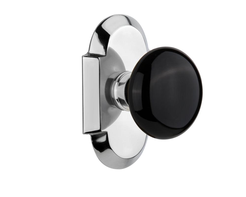 Nostalgic Warehouse Cottage Plate Privacy Black Porcelain Door Knob in Bright Chrome