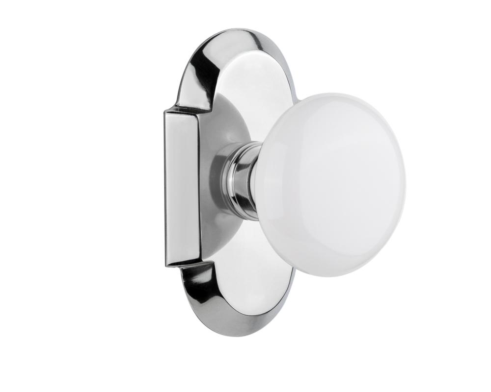 Nostalgic Warehouse Cottage Plate Single Dummy White Porcelain Door Knob in Bright Chrome