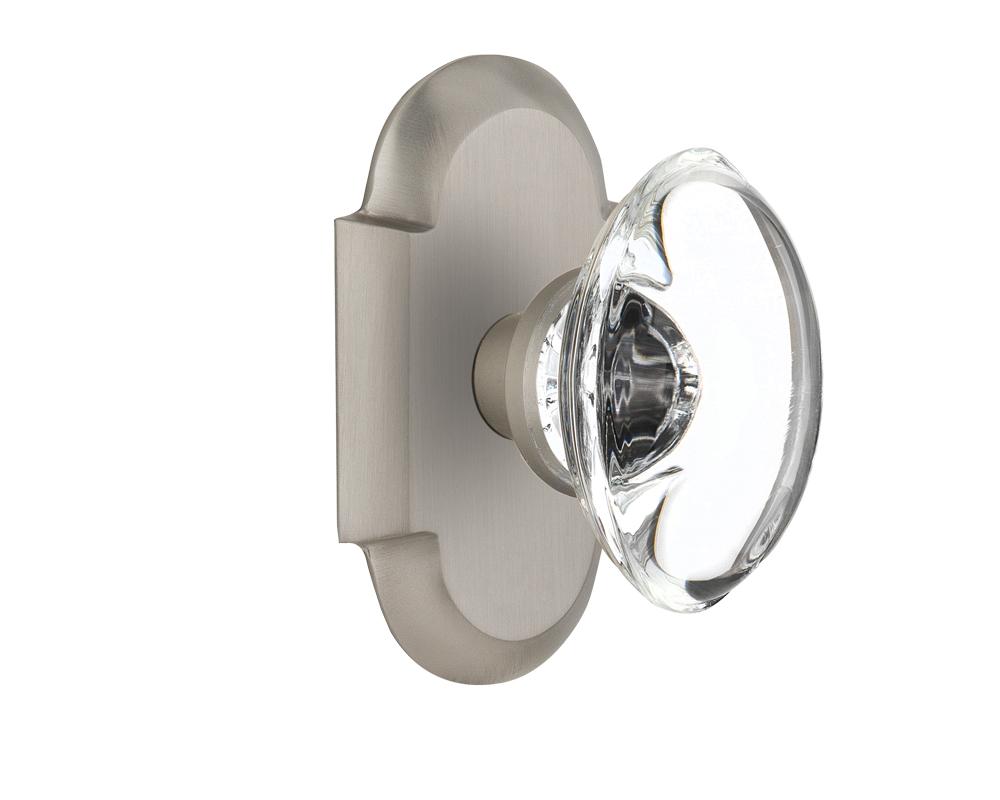 Nostalgic Warehouse Cottage Plate Double Dummy Oval Clear Crystal Glass Door Knob in Satin Nickel