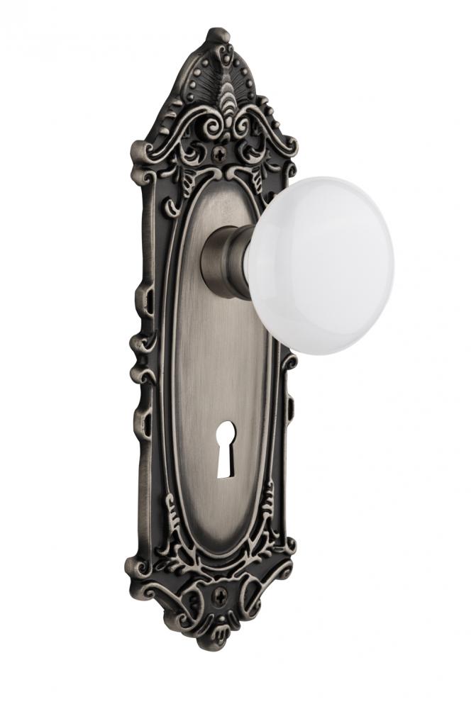 Nostalgic Warehouse Victorian Plate with Keyhole Passage White Porcelain Door Knob in Antique Pewt