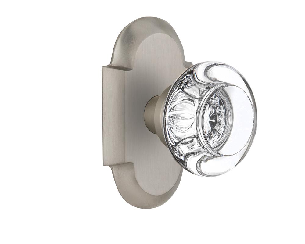 Nostalgic Warehouse Cottage Plate Double Dummy Round Clear Crystal Glass Door Knob in Satin Nickel