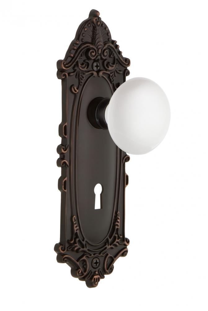 Nostalgic Warehouse Victorian Plate with Keyhole Passage White Porcelain Door Knob in Timeless Bro