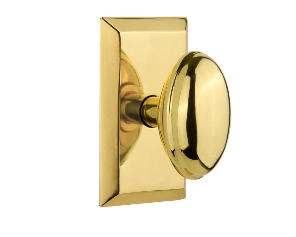 Nostalgic Warehouse Studio Plate Passage Homestead Door Knob in Polished Brass