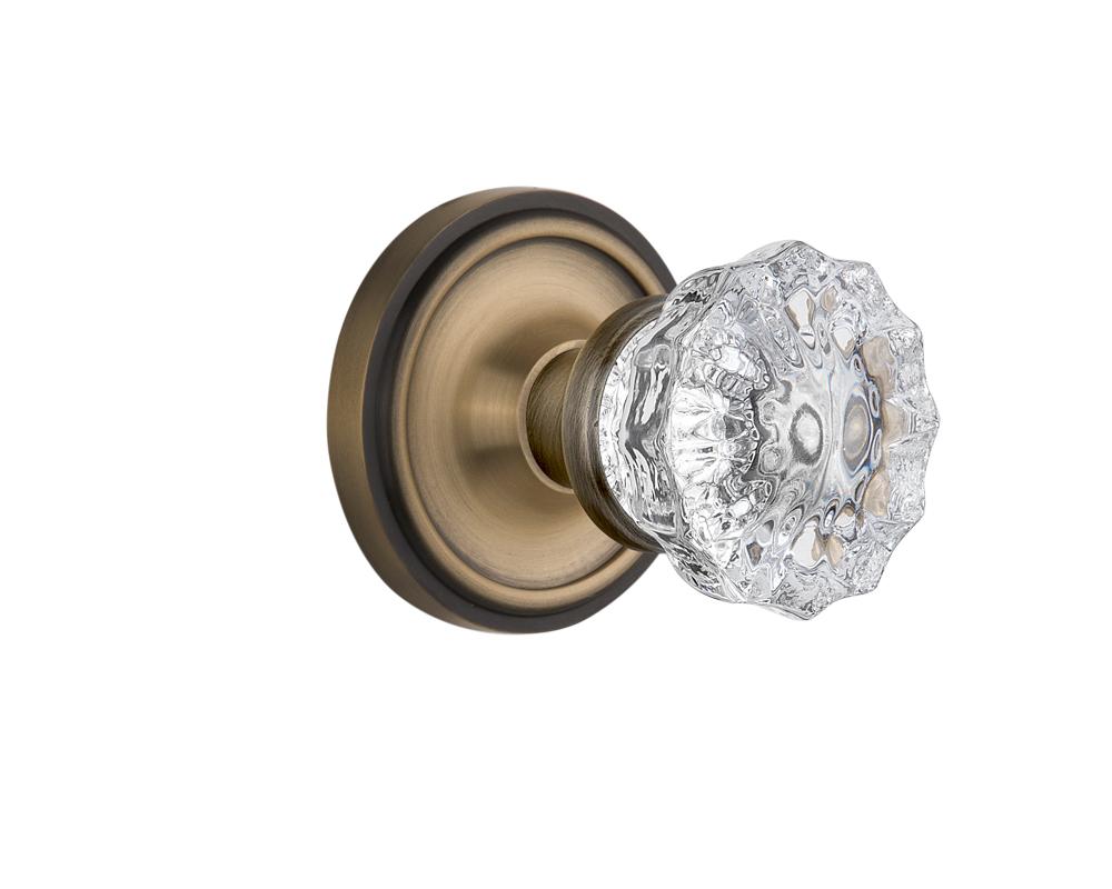 Nostalgic Warehouse Classic Rosette Privacy Crystal Glass Door Knob in Antique Brass