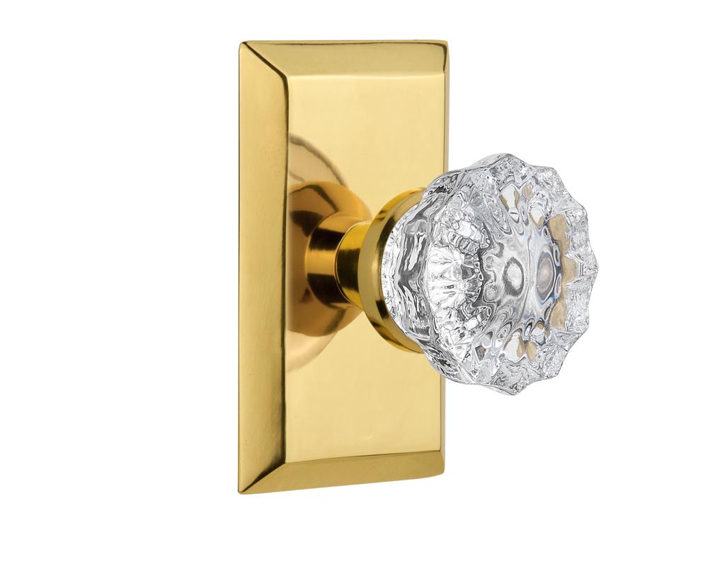 Nostalgic Warehouse Studio Plate Double Dummy Crystal Glass Door Knob in Polished Brass