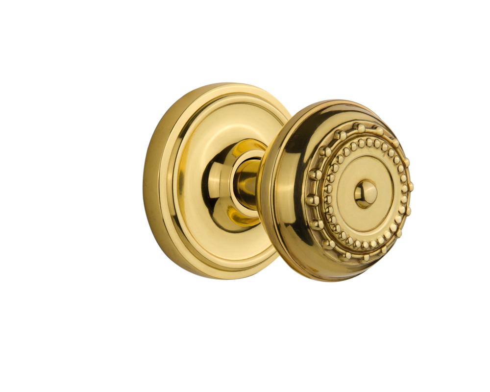 Nostalgic Warehouse Classic Rosette Privacy Meadows Door Knob in Polished Brass