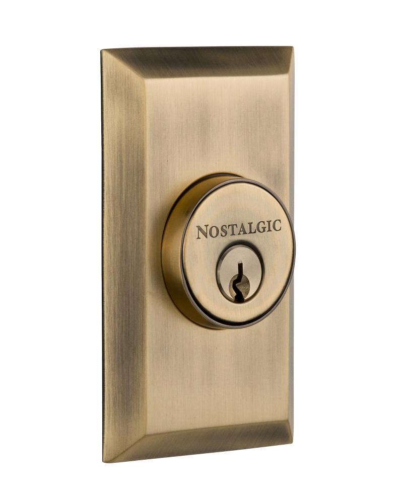 Nostalgic Warehouse Studio Plate Double Cylinder Deadbolt in Antique Brass