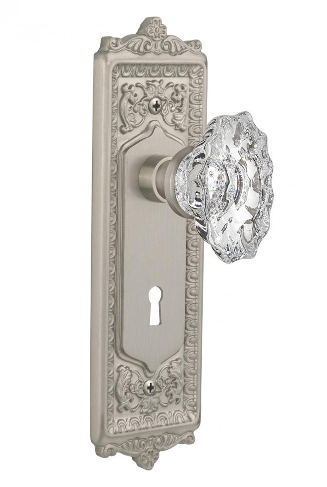 Nostalgic Warehouse Egg & Dart Plate with Keyhole Passage Chateau Door Knob in Satin Nickel