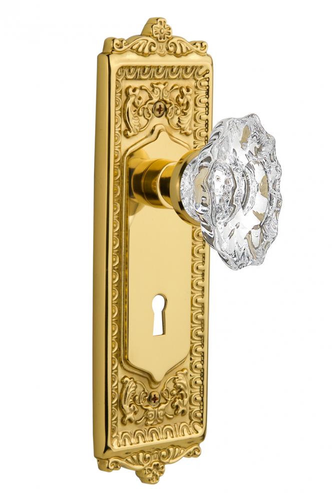 Nostalgic Warehouse Egg & Dart Plate with Keyhole Privacy Chateau Door Knob in Unlacquered Bra
