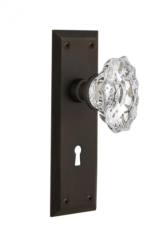 Nostalgic Warehouse New York Plate with Keyhole Privacy Chateau Door Knob in Oil-Rubbed Bronze