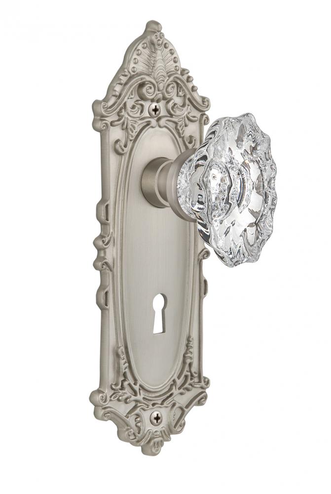 Nostalgic Warehouse Victorian Plate with Keyhole Privacy Chateau Door Knob in Satin Nickel