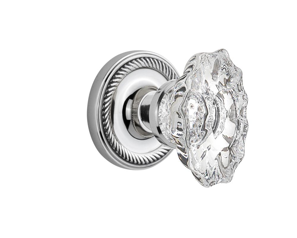 Nostalgic Warehouse Rope Rosette Interior Mortise Chateau Door Knob in Bright Chrome