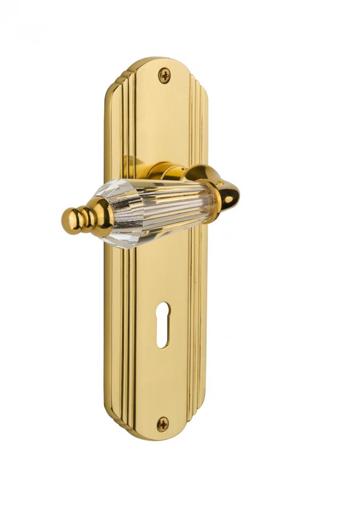 Nostalgic Warehouse Deco Plate with Keyhole Privacy Parlor Lever in Polished Brass
