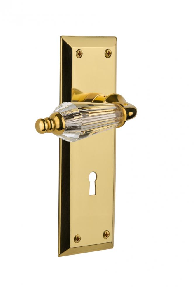 Nostalgic Warehouse New York Plate with Keyhole Privacy Parlor Lever in Unlacquered Brass