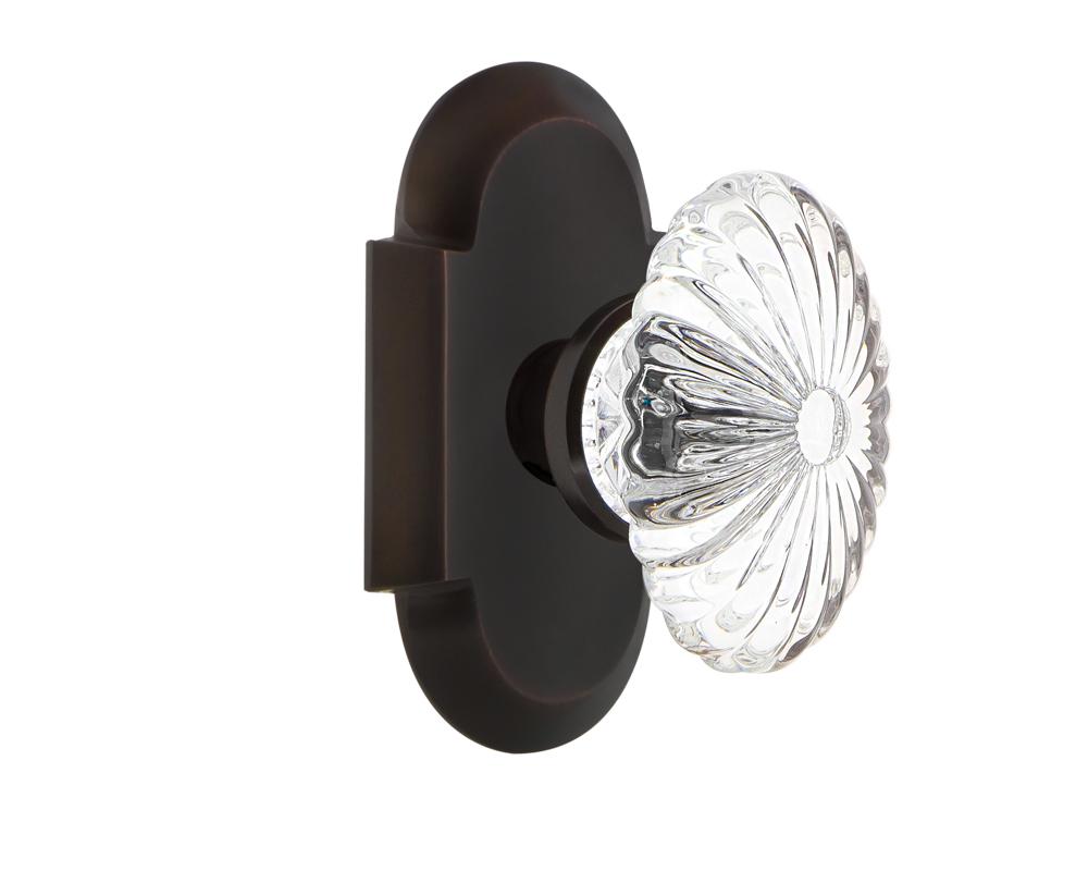 Nostalgic Warehouse Cottage Plate Privacy Oval Fluted Crystal Glass Door Knob in Timeless Bronze