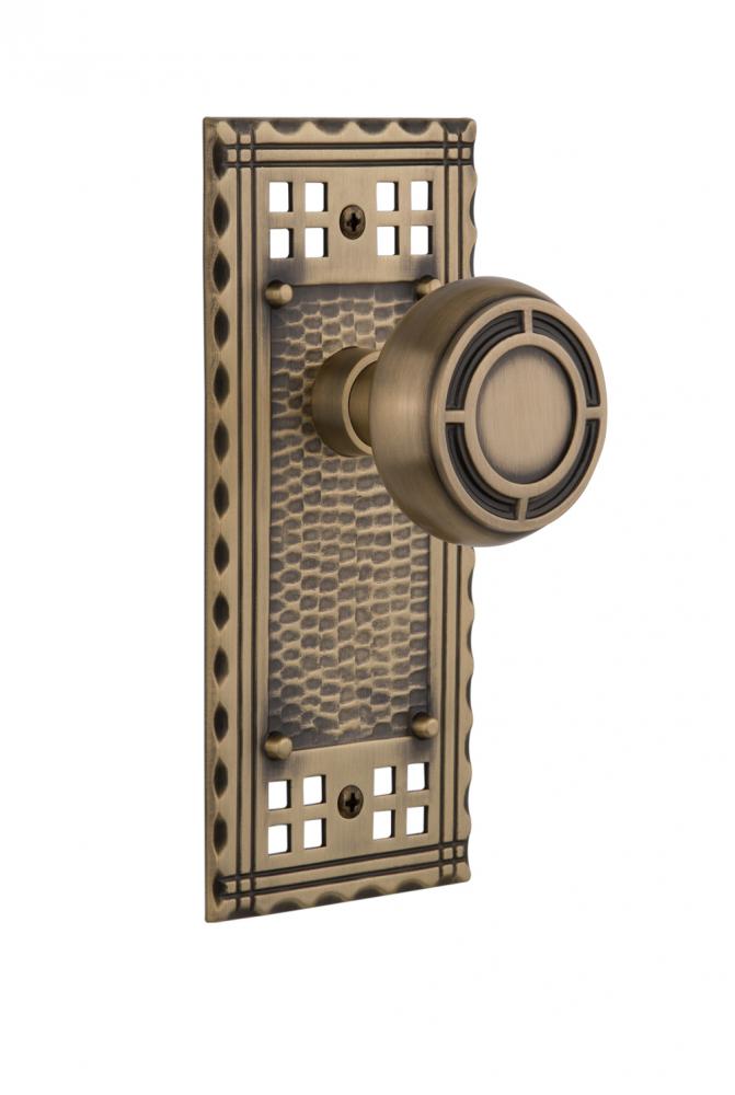 Nostalgic Warehouse Craftsman Plate Privacy Mission Door Knob in Antique Brass