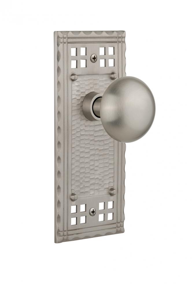Nostalgic Warehouse Craftsman Plate Privacy New York Door Knob in Satin Nickel