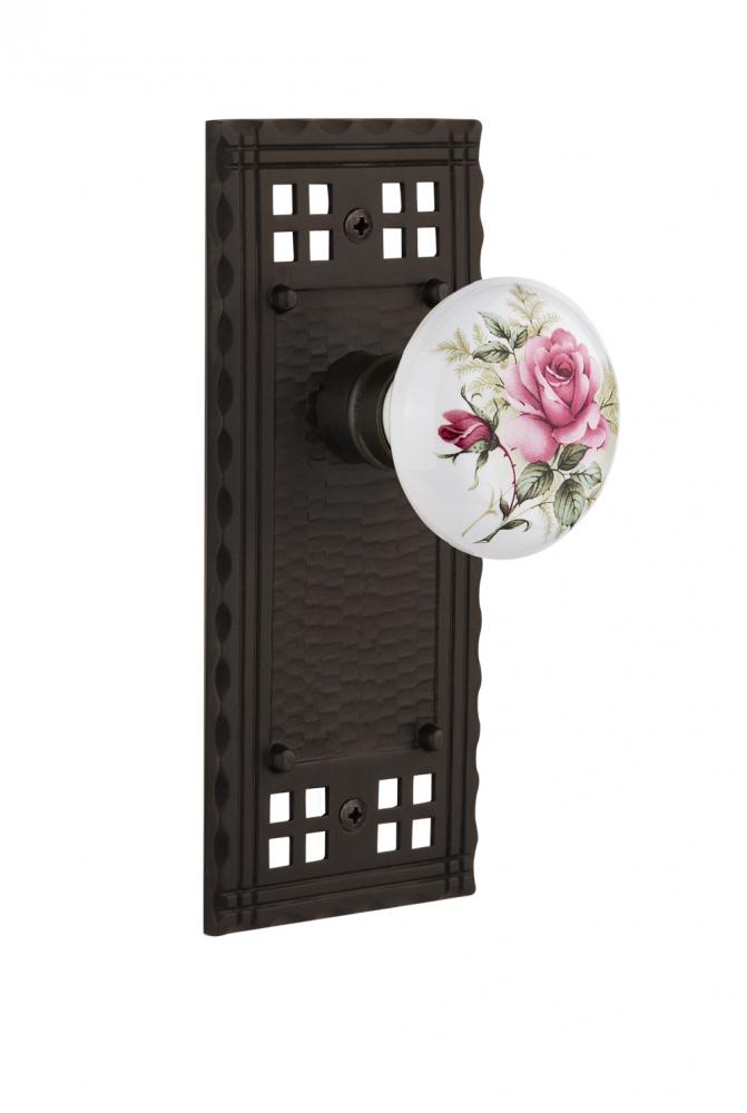Nostalgic Warehouse Craftsman Plate Privacy White Rose Porcelain Door Knob in Oil-Rubbed Bronze