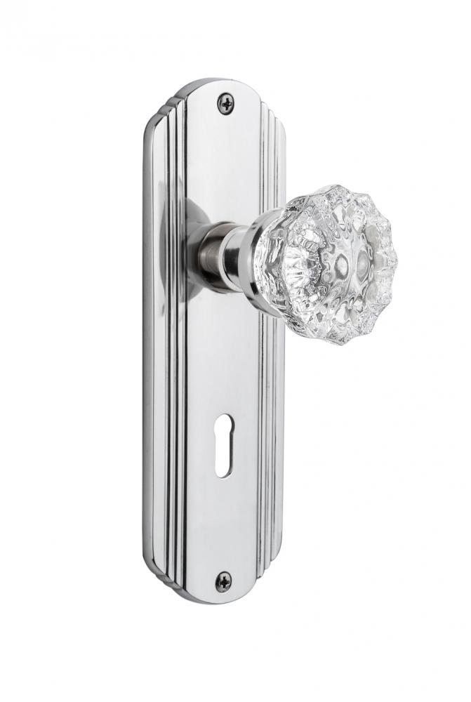 Nostalgic Warehouse Deco Plate Privacy Crystal Glass Door Knob in Bright Chrome