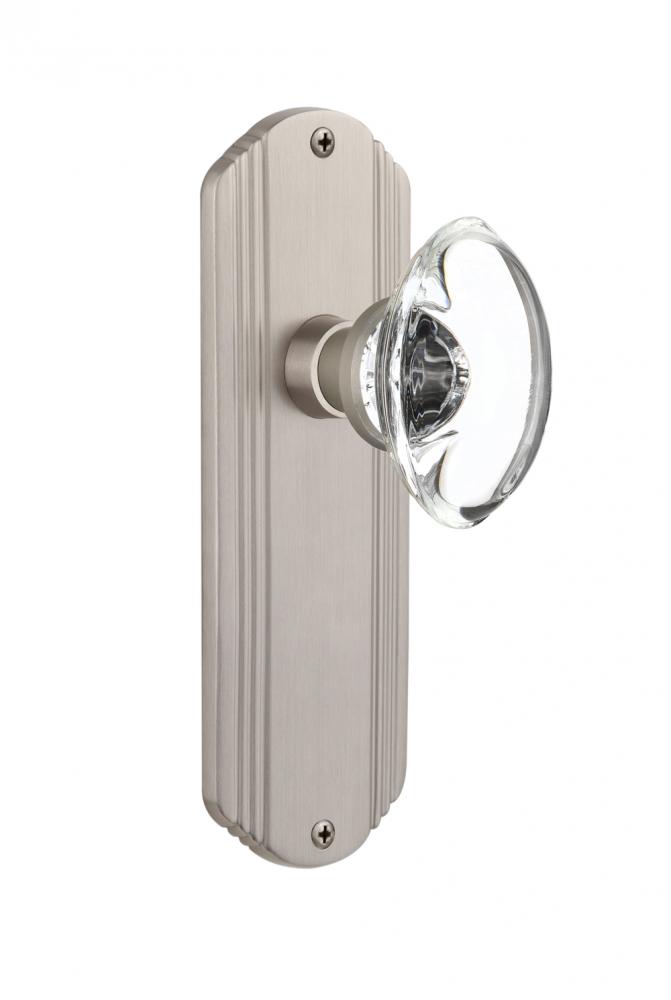 Nostalgic Warehouse Deco Plate Privacy Oval Clear Crystal Glass Door Knob in Satin Nickel