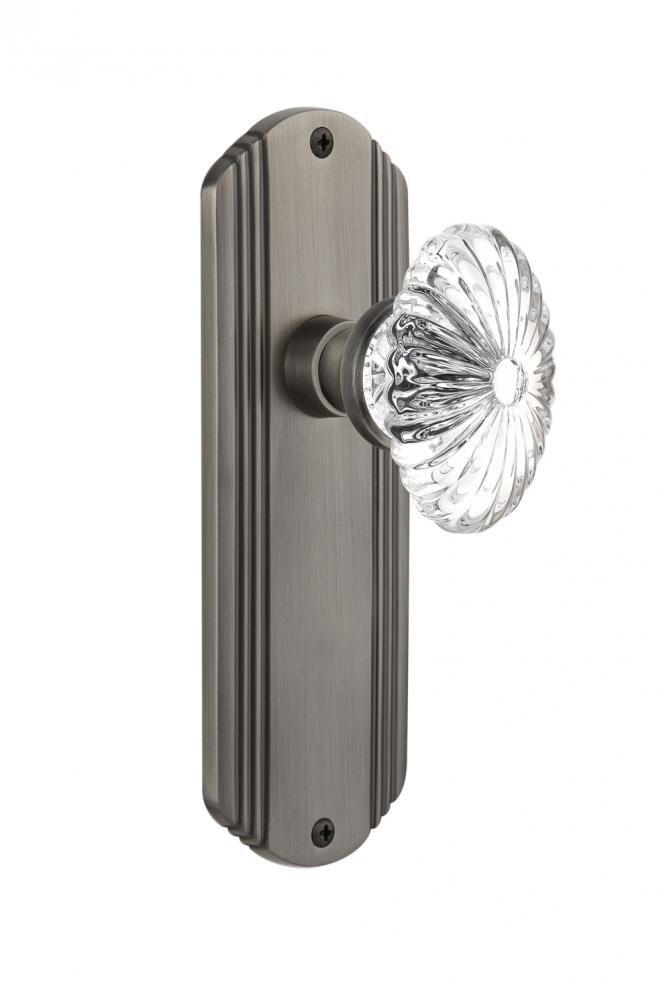 Nostalgic Warehouse Deco Plate Privacy Oval Fluted Crystal Glass Door Knob in Antique Pewter