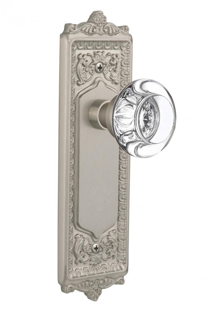 Nostalgic Warehouse Egg & Dart Plate Privacy Round Clear Crystal Glass Door Knob in Satin Nick