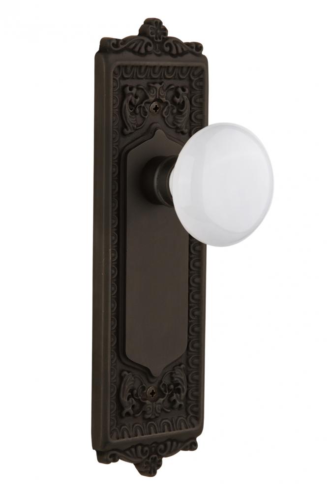 Nostalgic Warehouse Egg & Dart Plate Privacy White Porcelain Door Knob in Oil-Rubbed Bronze
