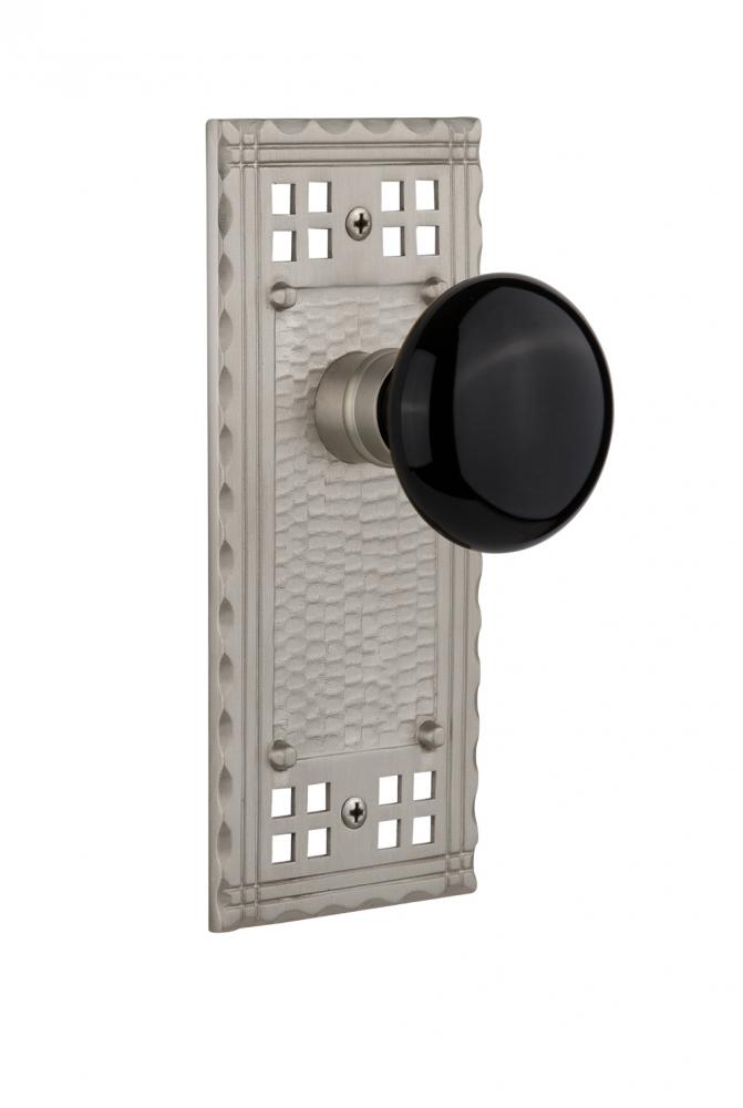 Nostalgic Warehouse Craftsman Plate Passage Black Porcelain Door Knob in Satin Nickel
