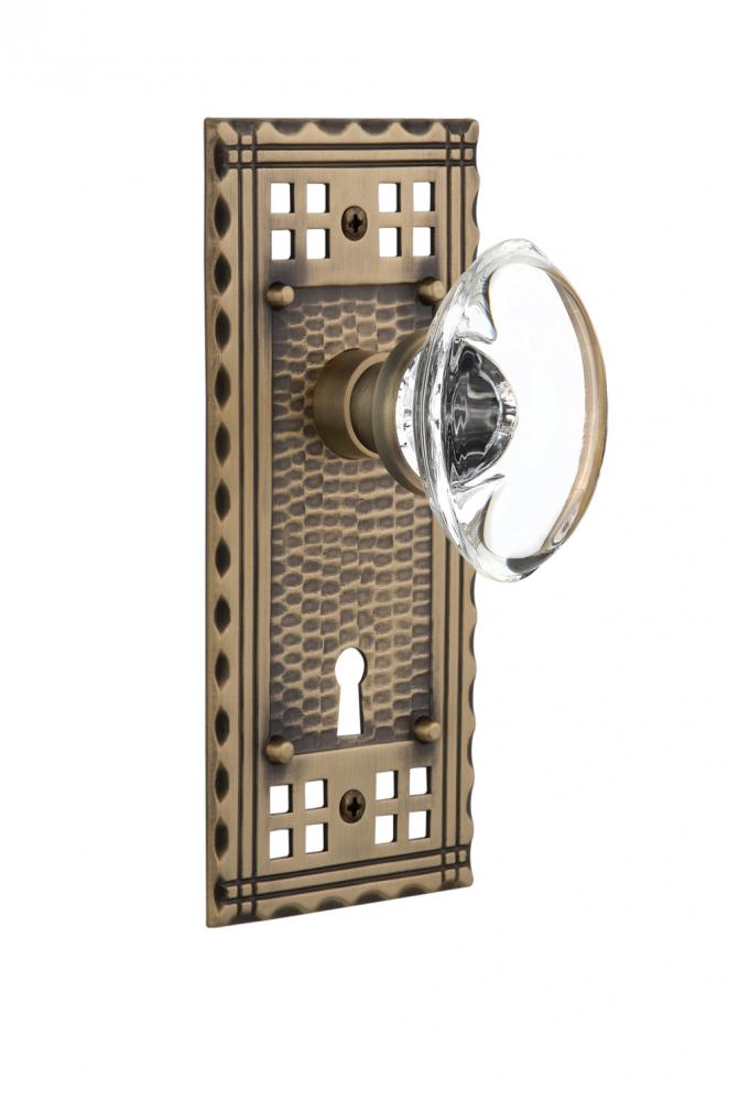 Nostalgic Warehouse Craftsman Plate with Keyhole Passage Oval Clear Crystal Glass Door Knob in Ant