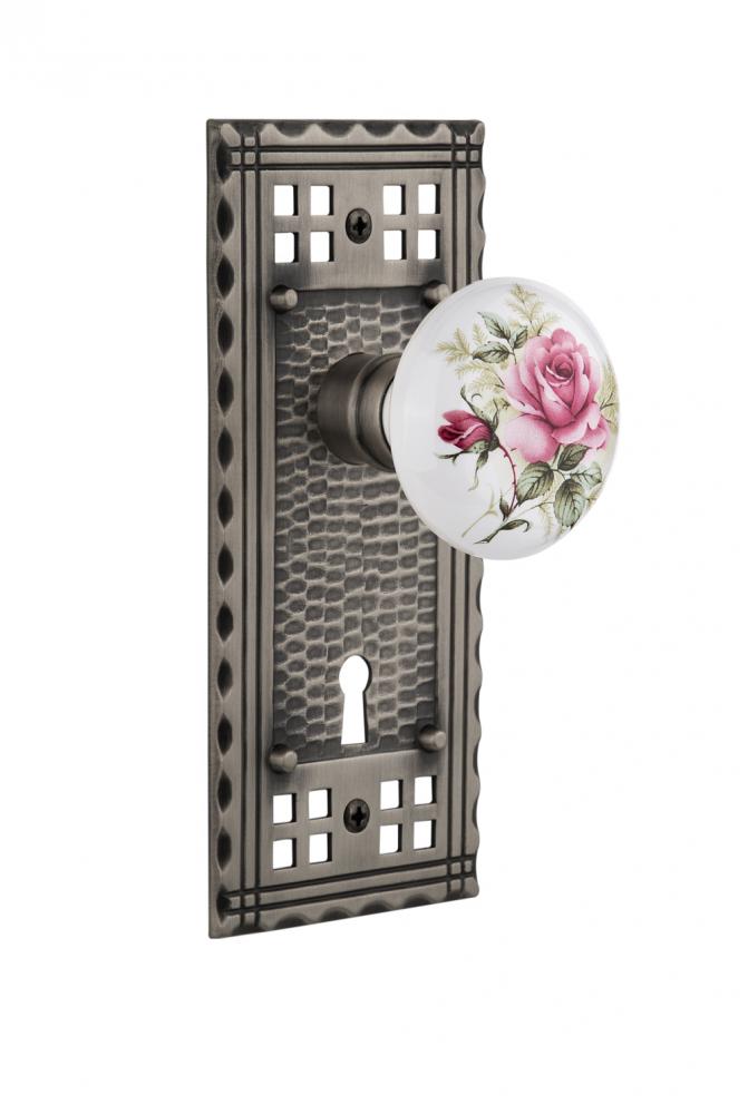 Nostalgic Warehouse Craftsman Plate with Keyhole Passage White Rose Porcelain Door Knob in Antique