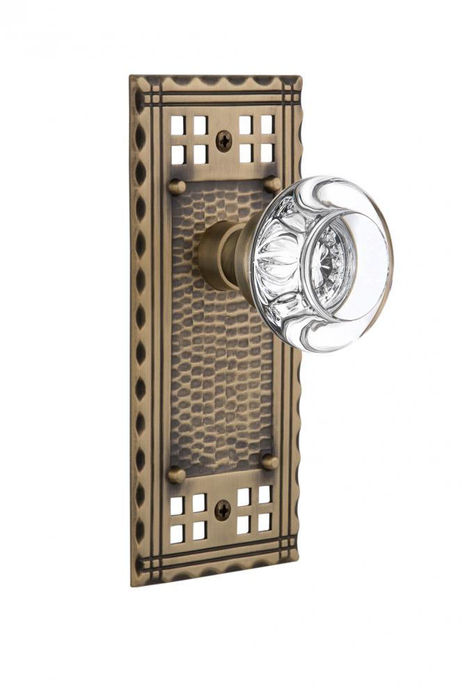 Nostalgic Warehouse Craftsman Plate Single Dummy Round Clear Crystal Glass Door Knob in Antique Br