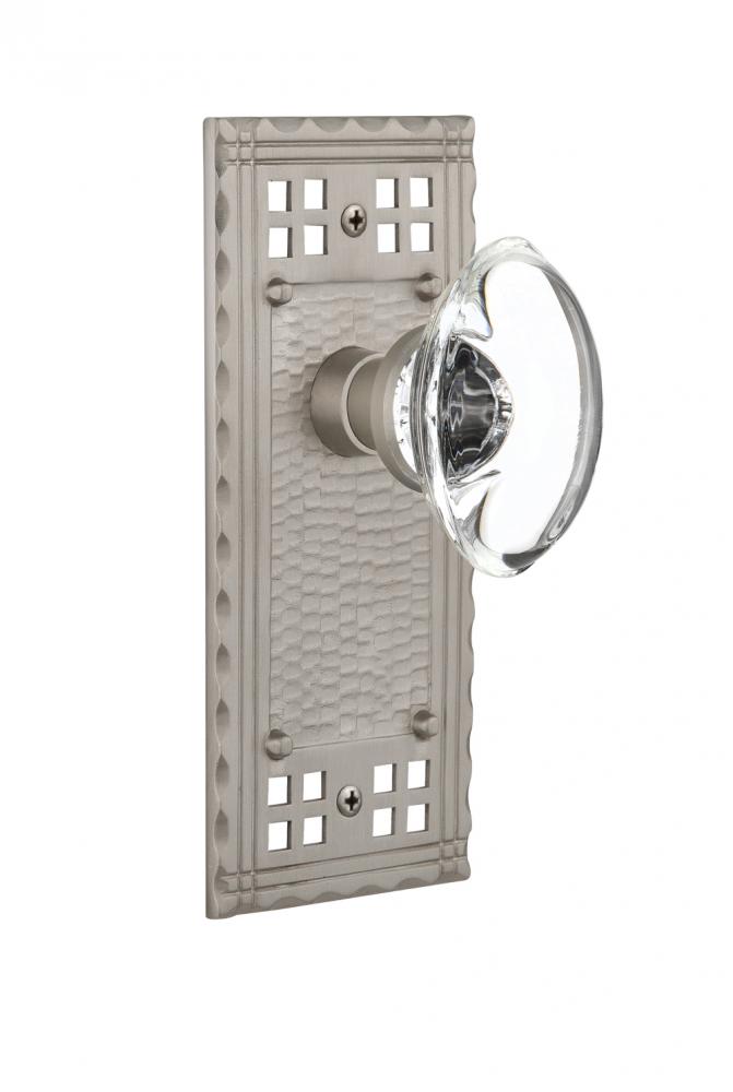 Nostalgic Warehouse Craftsman Plate Double Dummy Oval Clear Crystal Glass Door Knob in Satin Nicke