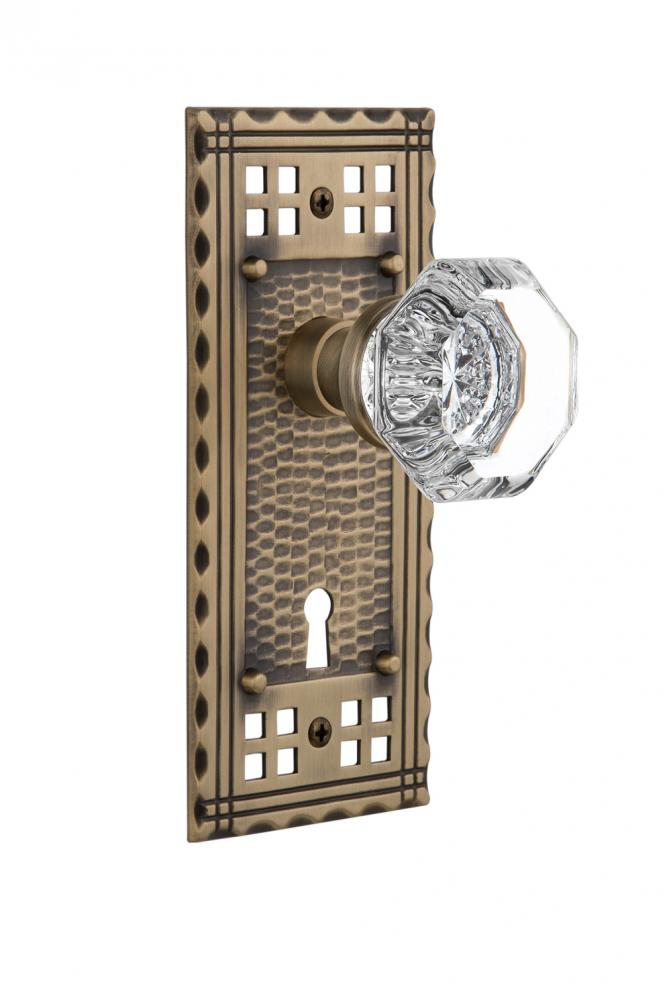 Nostalgic Warehouse Craftsman Plate with Keyhole Double Dummy Waldorf Door Knob in Antique Brass