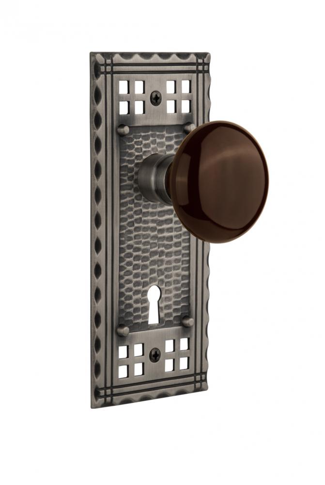 Nostalgic Warehouse Craftsman Plate with Keyhole Double Dummy Brown Porcelain Door Knob in Antique