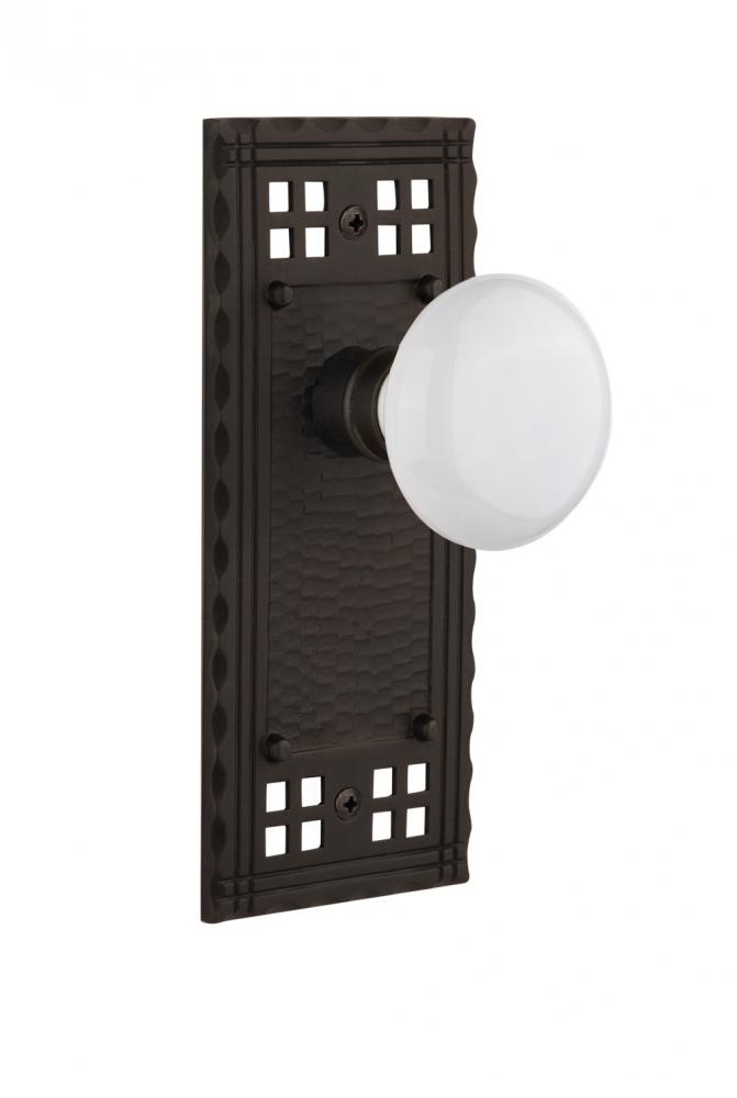 Nostalgic Warehouse Craftsman Plate Privacy White Porcelain Door Knob in Oil-Rubbed Bronze