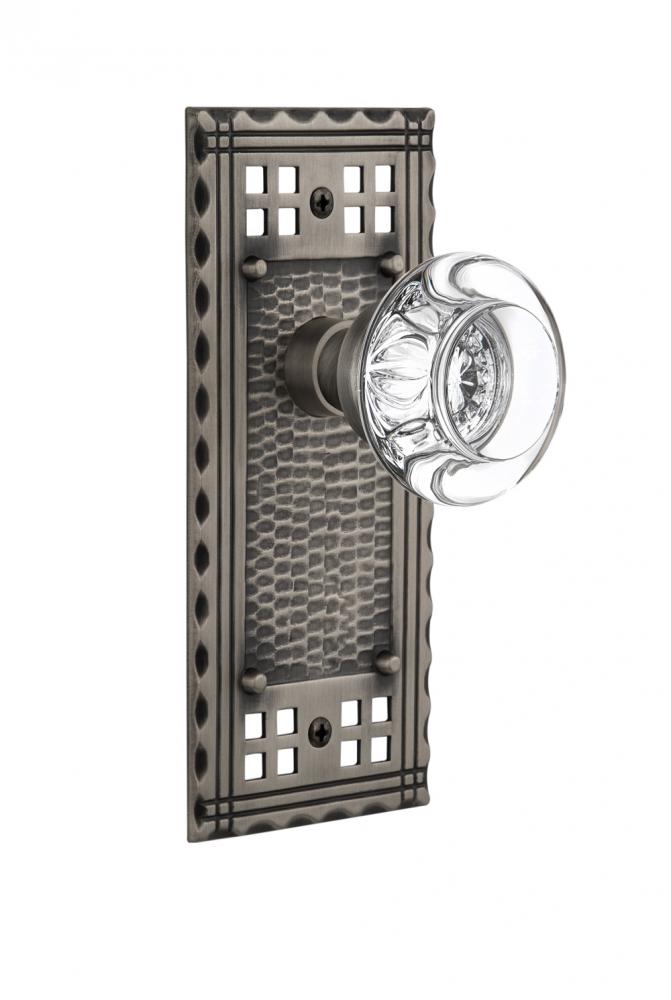 Nostalgic Warehouse Craftsman Plate Privacy Round Clear Crystal Glass Door Knob in Antique Pewter