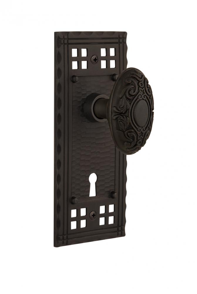 Nostalgic Warehouse Craftsman Plate with Keyhole Privacy Victorian Door Knob in Oil-Rubbed Bronze