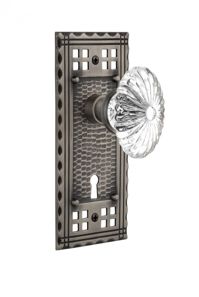 Nostalgic Warehouse Craftsman Plate Interior Mortise Oval Fluted Crystal Glass Door Knob in Antiqu