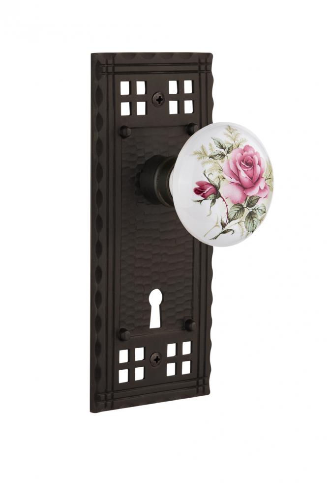 Nostalgic Warehouse Craftsman Plate Interior Mortise White Rose Porcelain Door Knob in Oil-Rubbed