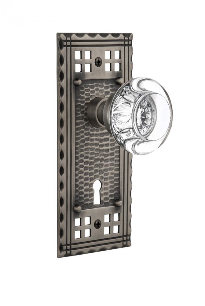 Nostalgic Warehouse Craftsman Plate Interior Mortise Round Clear Crystal Glass Door Knob in Antiqu