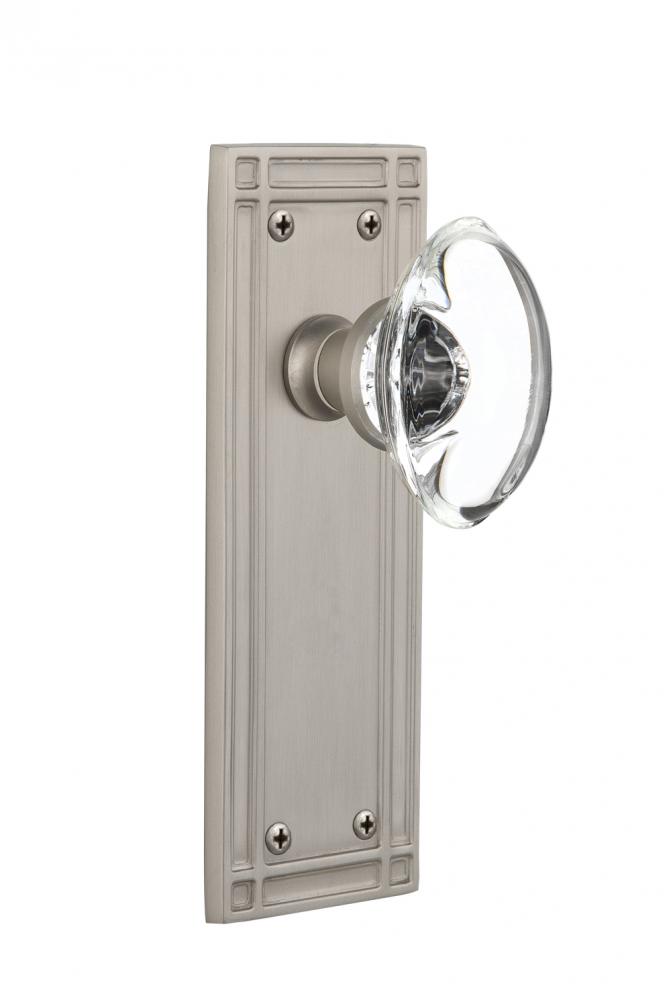 Nostalgic Warehouse Mission Plate Passage Oval Clear Crystal Glass Door Knob in Satin Nickel
