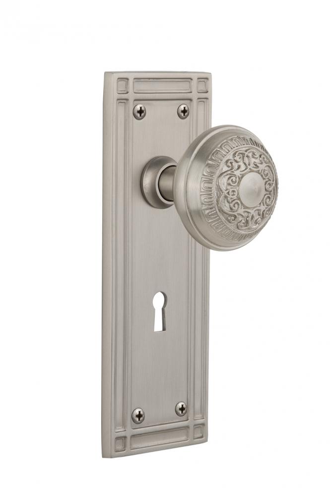 Nostalgic Warehouse Mission Plate with Keyhole Passage Egg & Dart Door Knob in Satin Nickel