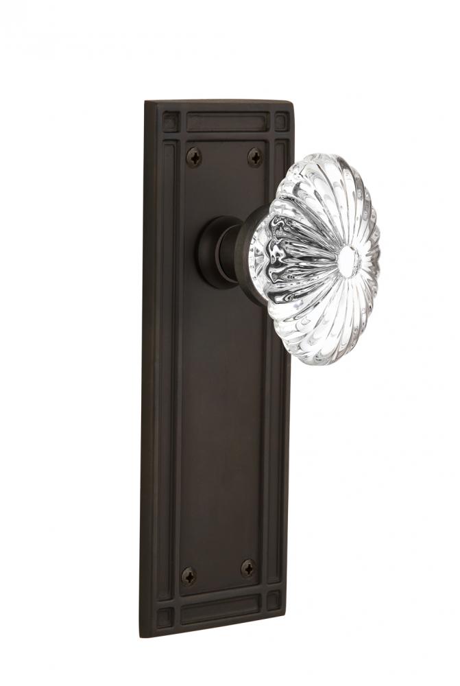 Nostalgic Warehouse Mission Plate Single Dummy Oval Fluted Crystal Glass Door Knob in Oil-Rubbed B