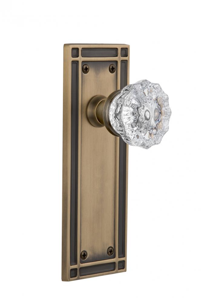 Nostalgic Warehouse Mission Plate Privacy Crystal Glass Door Knob in Antique Brass