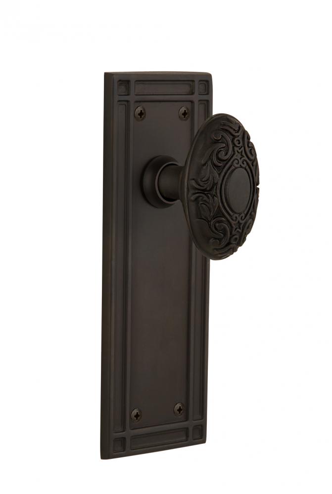Nostalgic Warehouse Mission Plate Privacy Victorian Door Knob in Oil-Rubbed Bronze