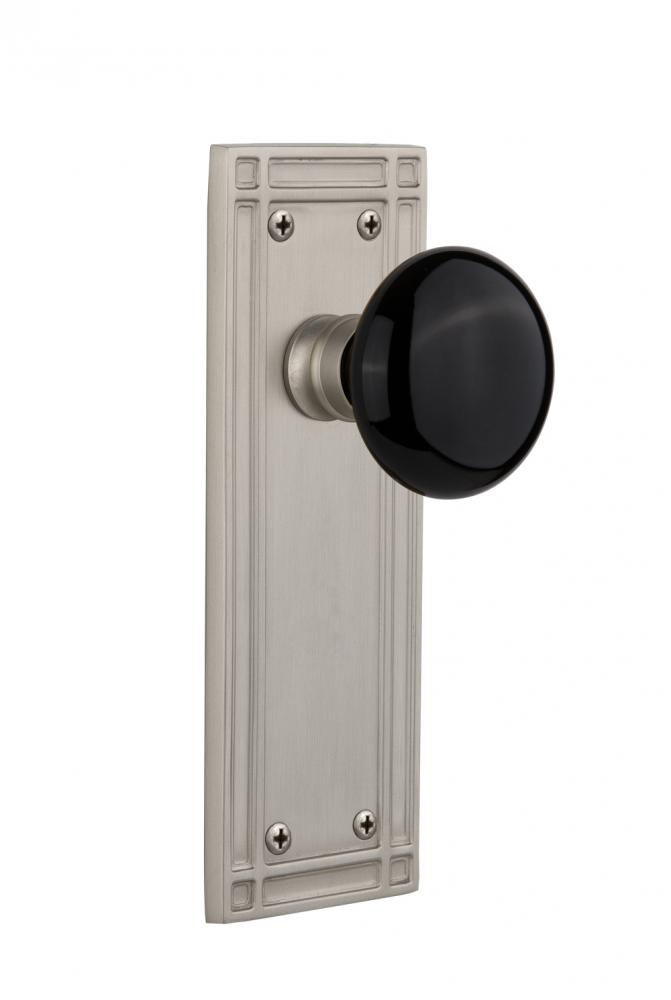Nostalgic Warehouse Mission Plate Privacy Black Porcelain Door Knob in Satin Nickel