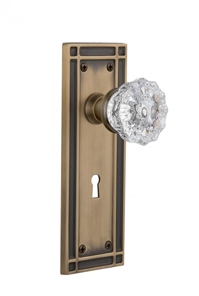Nostalgic Warehouse Mission Plate with Keyhole Privacy Crystal Glass Door Knob in Antique Brass