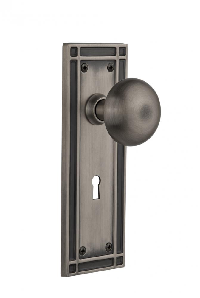 Nostalgic Warehouse Mission Plate with Keyhole Privacy New York Door Knob in Antique Pewter