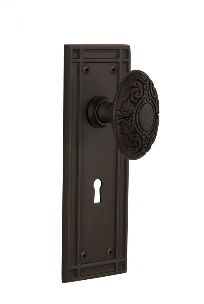 Nostalgic Warehouse Mission Plate with Keyhole Privacy Victorian Door Knob in Oil-Rubbed Bronze